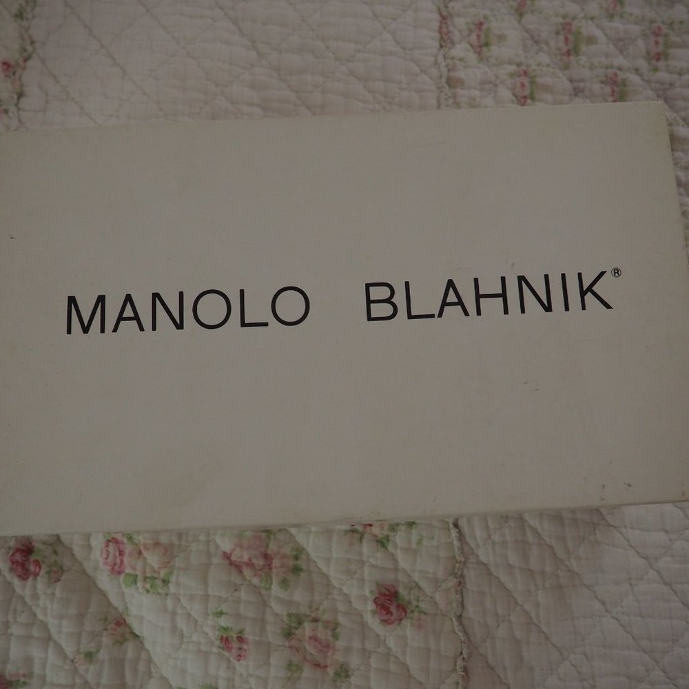 Authentic Manolo Blahnik White Strappy Turquoise Stone Detail Heels Size 40 - Picture 6 of 6